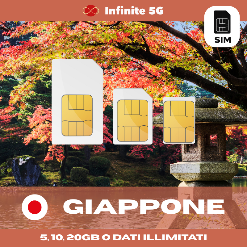 SIM fisica per il Giappone con 5GB, 10GB, 20GB o dati illimitati. Connessione veloce e affidabile in tutto il Giappone con Infinite 5G.