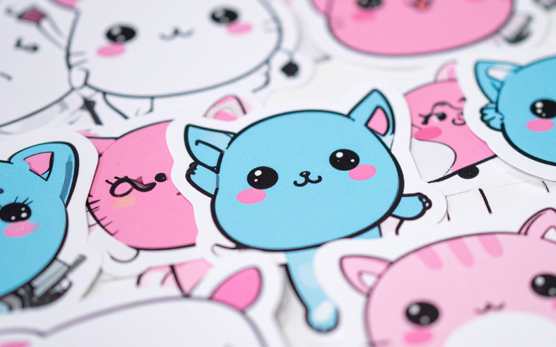 Adesivi kawaii con gattini in stile giapponese: decorazioni colorate e divertenti