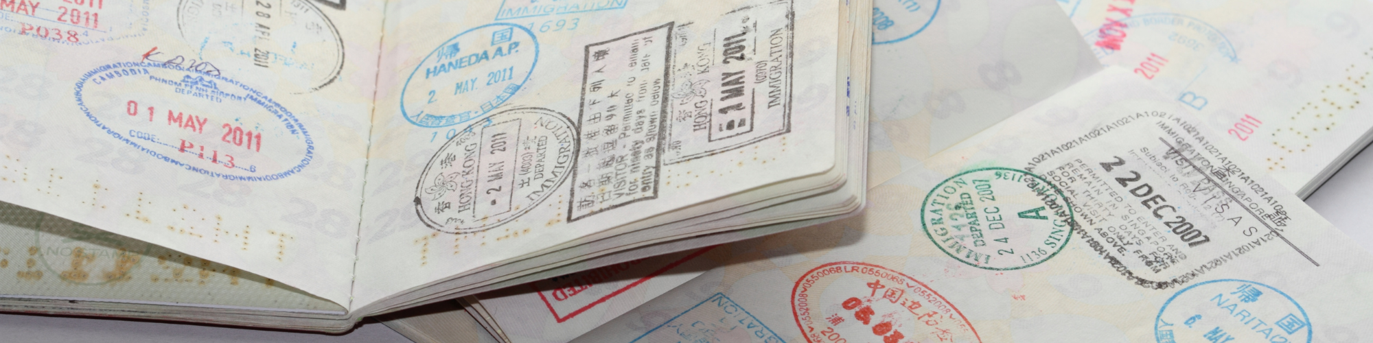 Pagine di passaporto con timbri di immigrazione, incluso Haneda e Narita in Giappone
